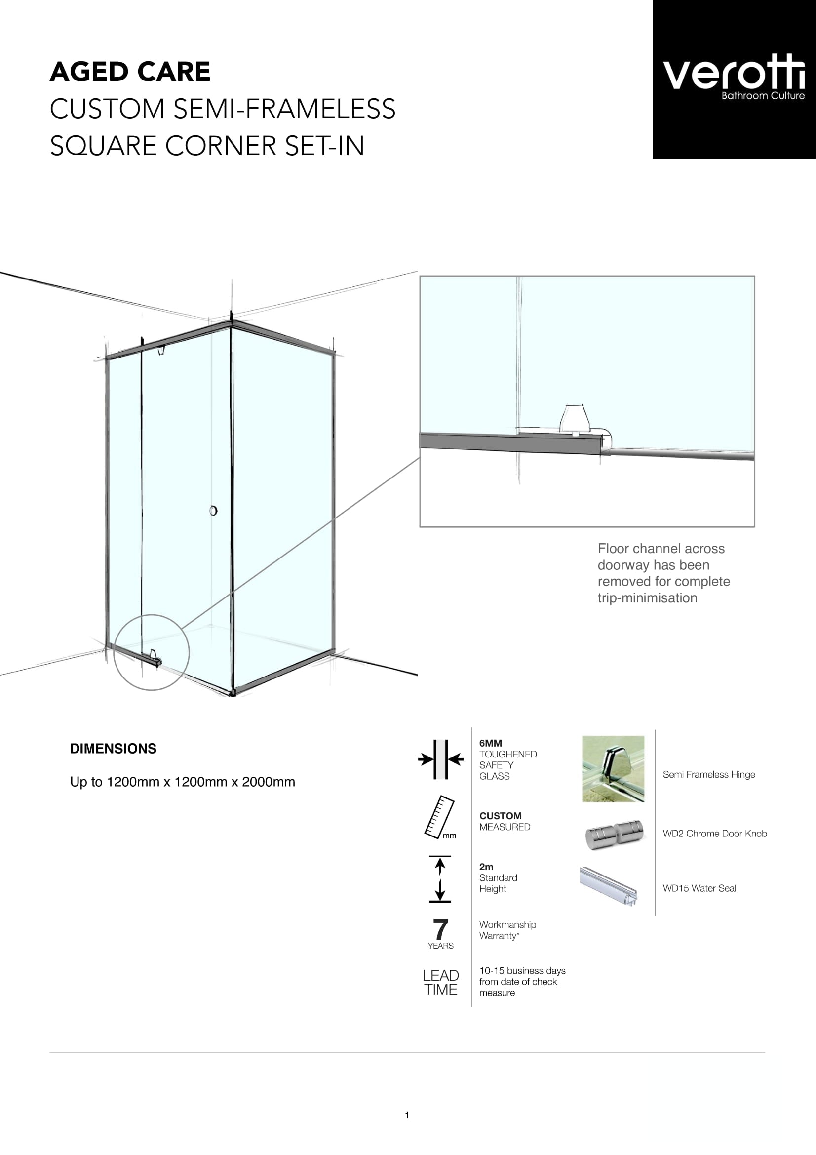 AGED CARE CUSTOM SEMI-FRAMELESS SQUARE CORNER SET-IN - PRICE STARTING FROM