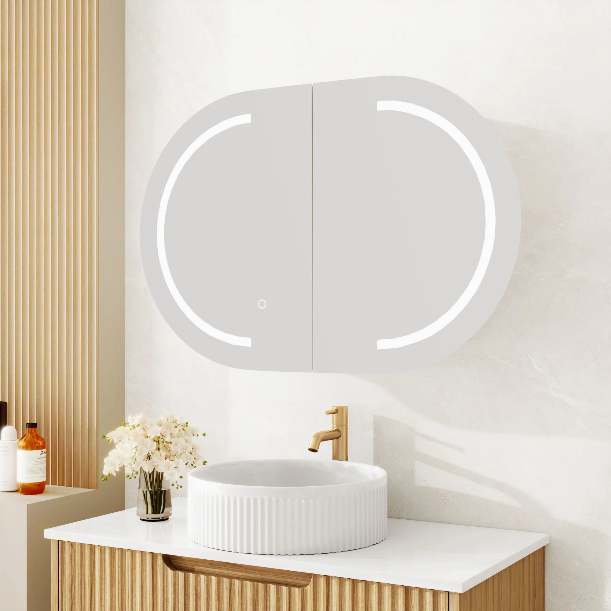 Athena 900mm x 600mm LED Oval Wall-Hung Shaving Cabinet