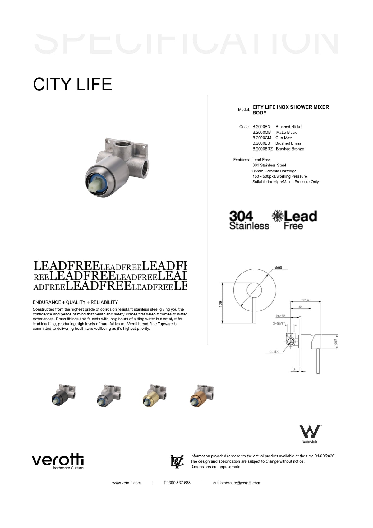 2000 SERIES IN-WALL BODY MIXER