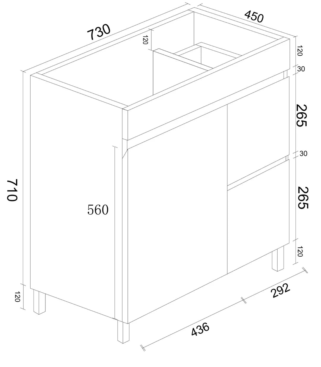 BIANCA 750mm PVC Freestanding Vanity (LHD) and (RHD)