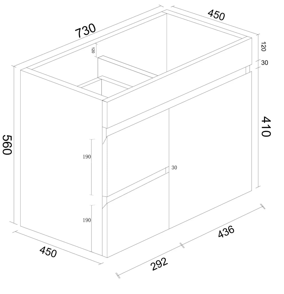 BIANCA 750mm MDF Wall-Hung Vanity (LHD)