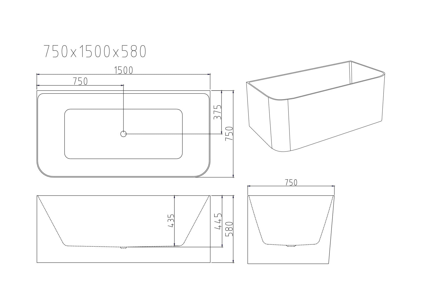 Bullion Ultra-Thin Back-to-Wall Bathtub