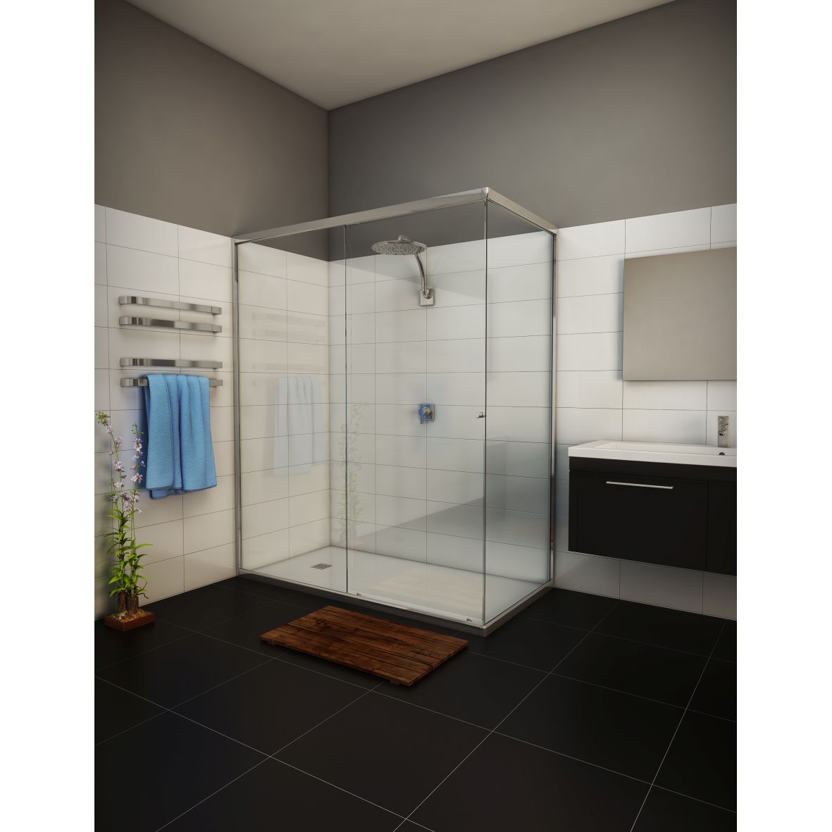 Custom Semi-Frameless Corner Set-In (1 Door Sliding)