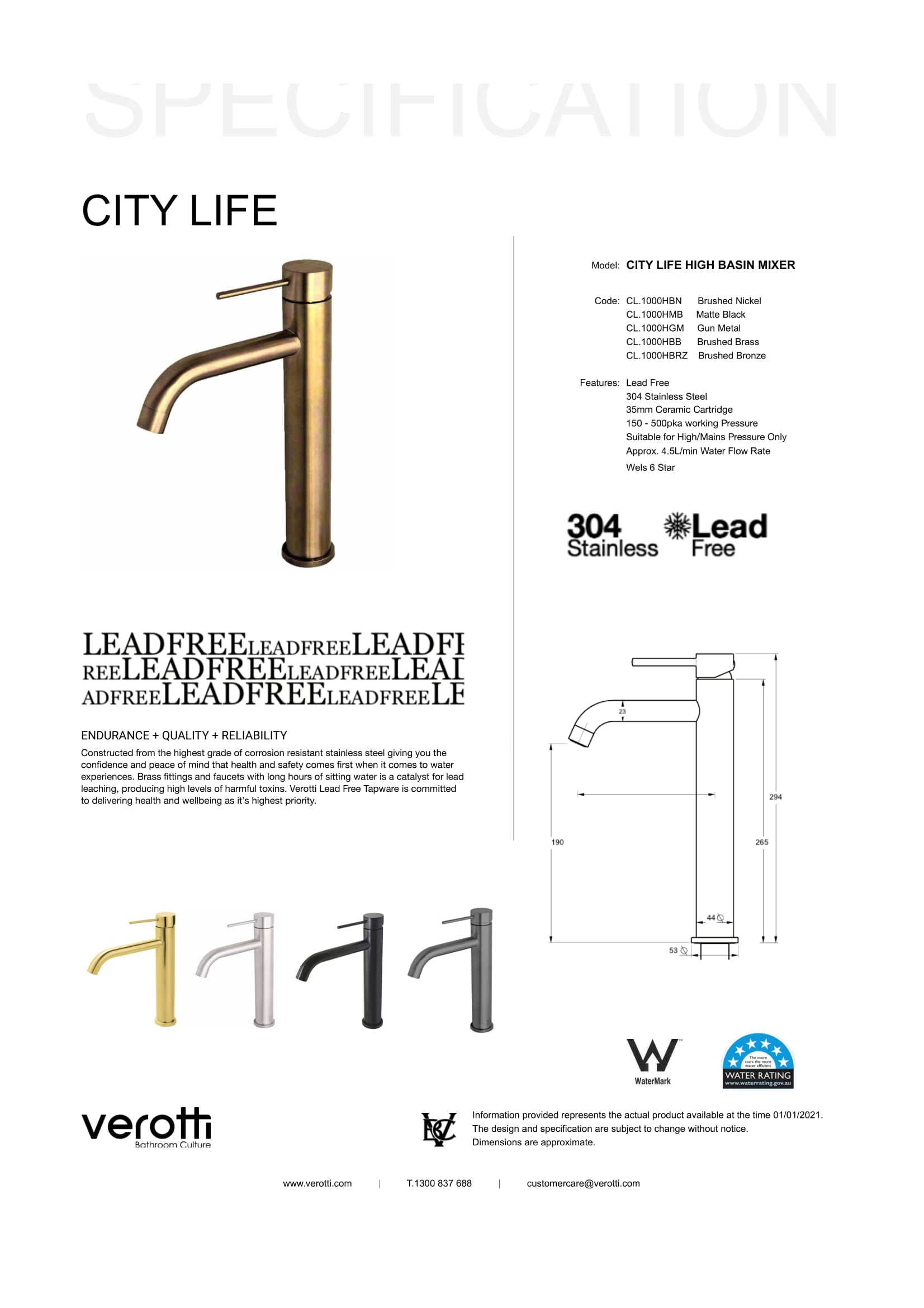 City Life Inox High Basin Mixer