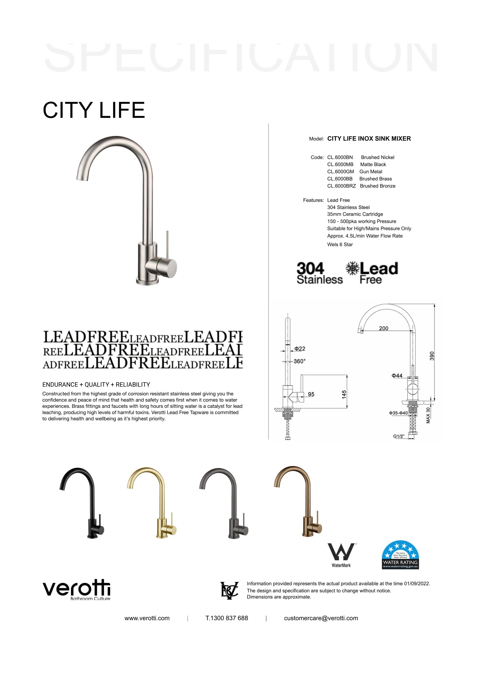 City Life Inox Kitchen/Laundry Mixer