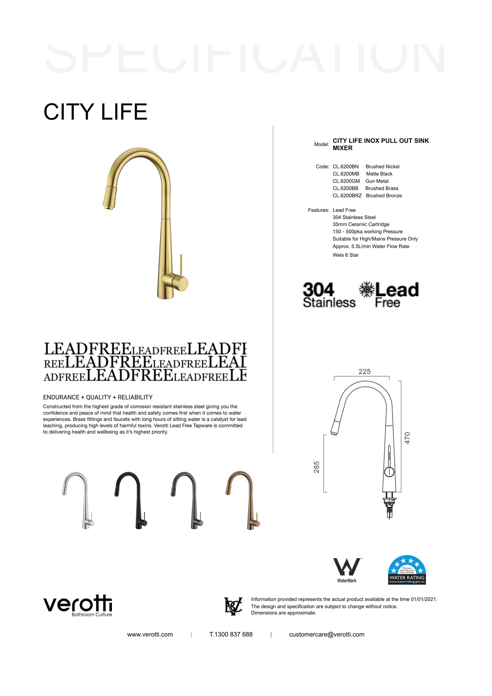 City Life Inox Pull Out Kitchen Mixer