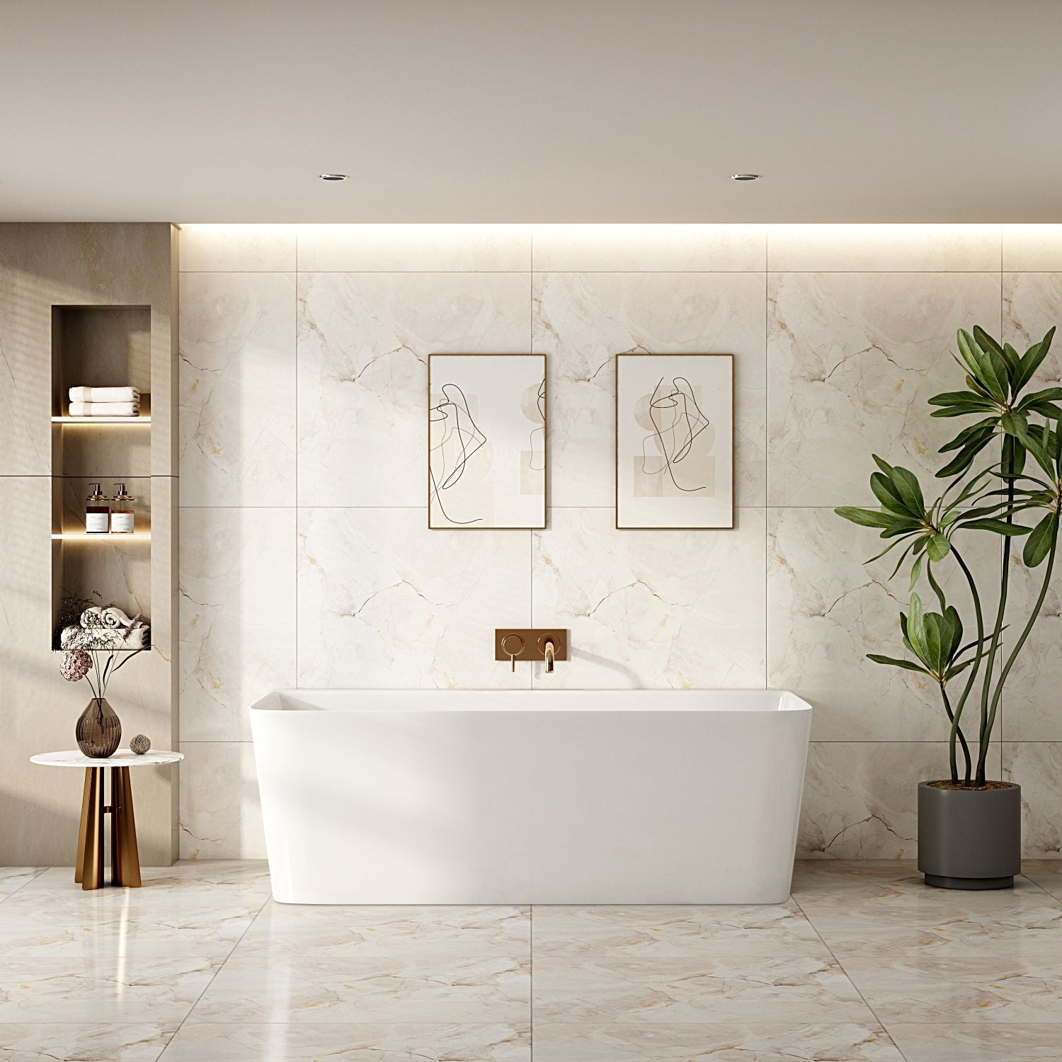 Fortuna Ultra-Thin Back-to-Wall Bathtub - Gloss White 1500mm x 750mm x 590mm