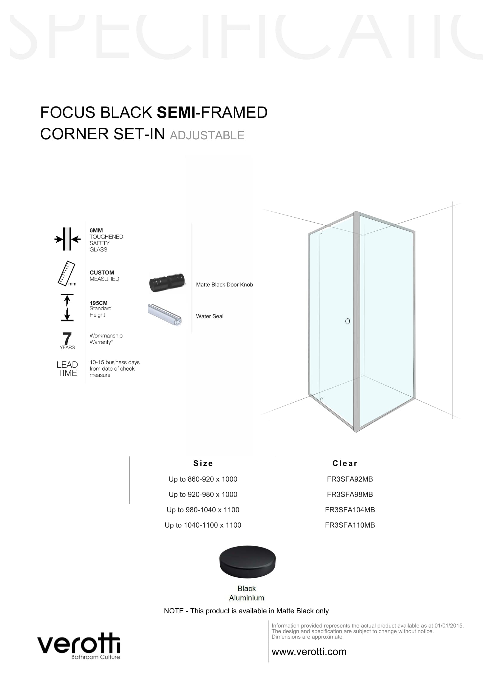 Focus Black Semi-Framed Corner Set-In (Adjustable)