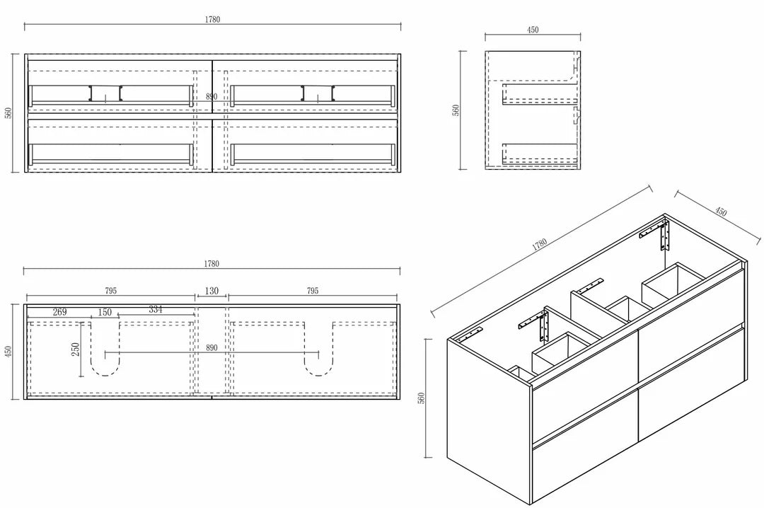 HERA 1800mm Wall-Hung Vanity - Black Oak