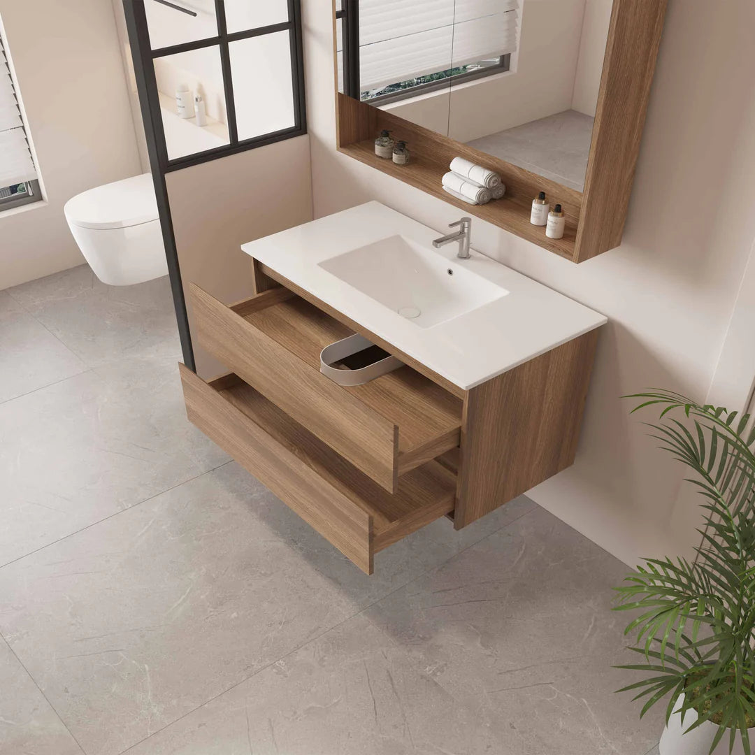 HERA 900mm Wall-Hung Vanity - Elegant Oak