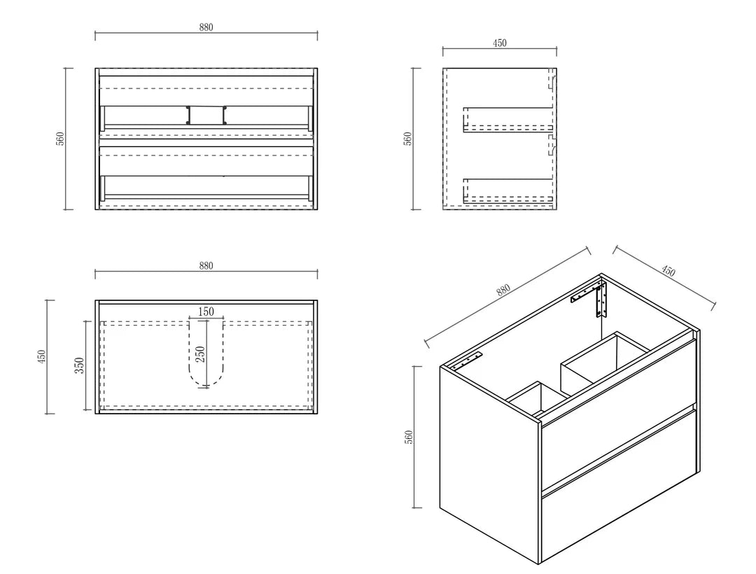 HERA 900mm Wall-Hung Vanity - Tas Oak