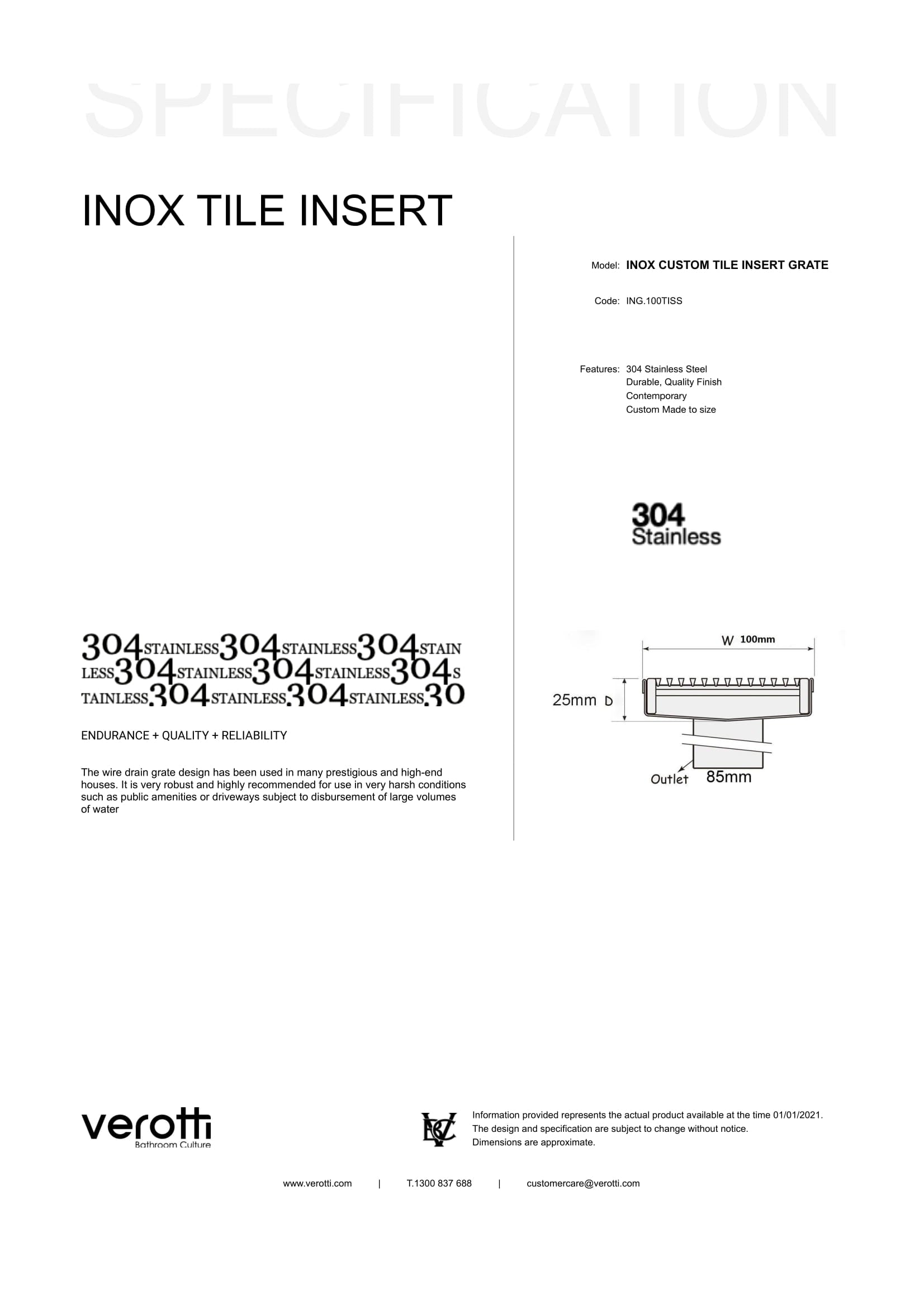 INOX TILE INSERT 100 - Custom Made