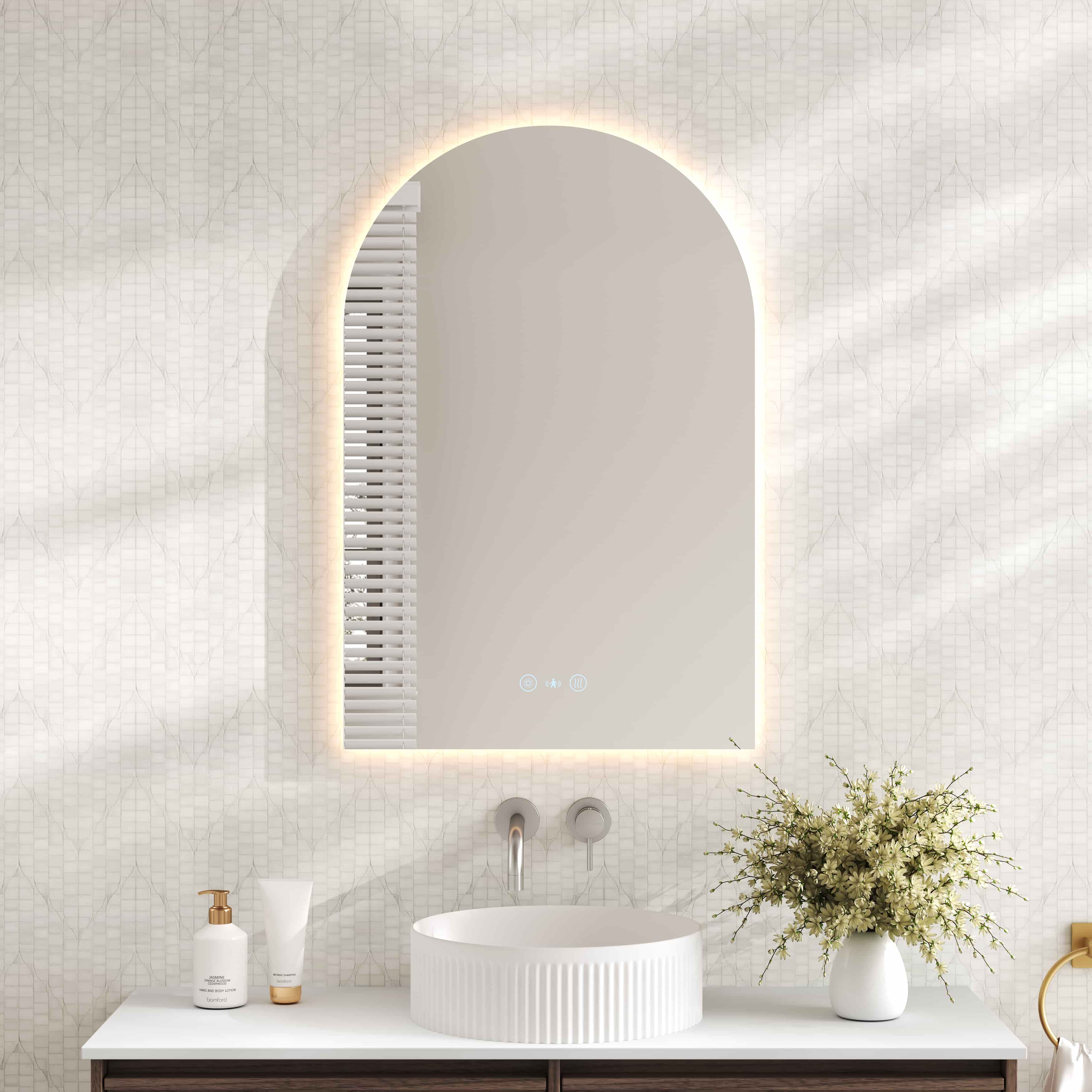 Luna LED Arch Mirror 600 x 900mm - with Adjustable LED Lighting