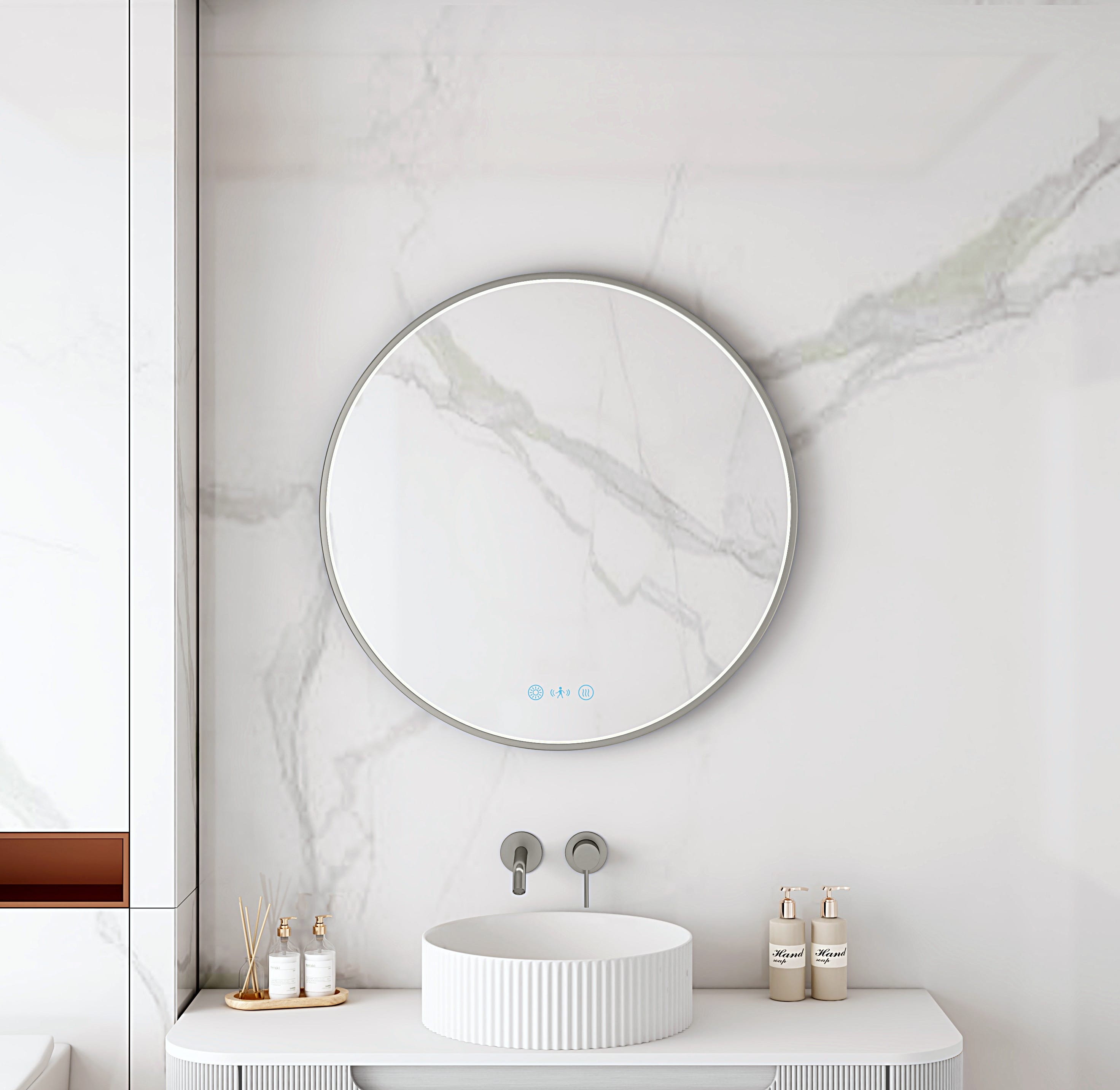 Maia 600/750/900mm LED Round Mirror – Gun Metal Frame