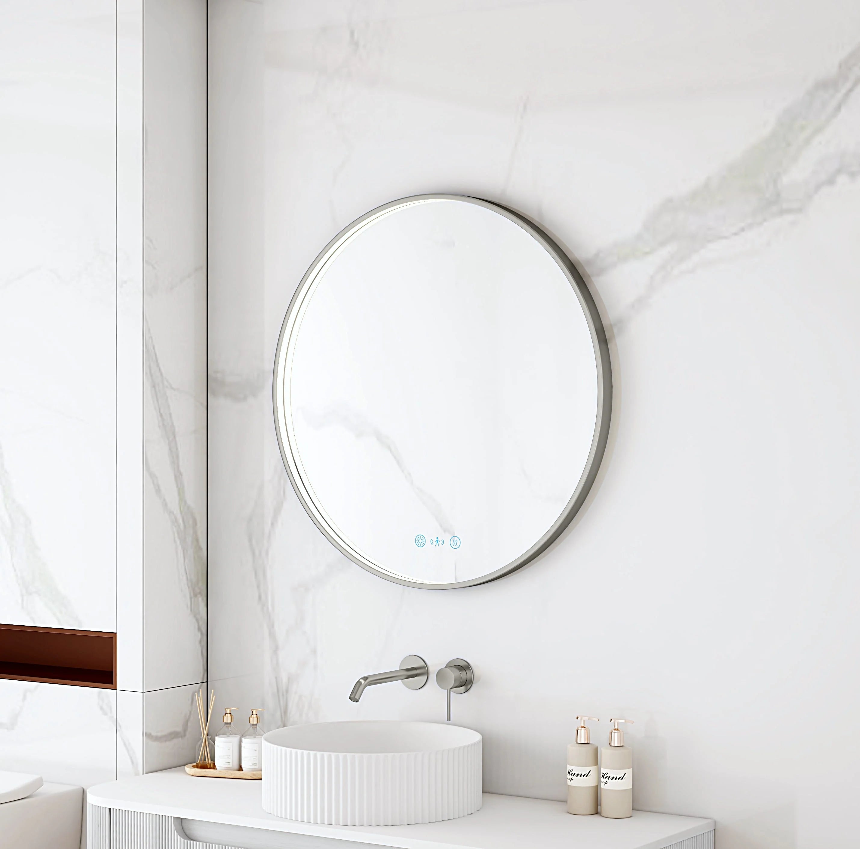 Maia 600/750/900mm LED Round Mirror – Gun Metal Frame