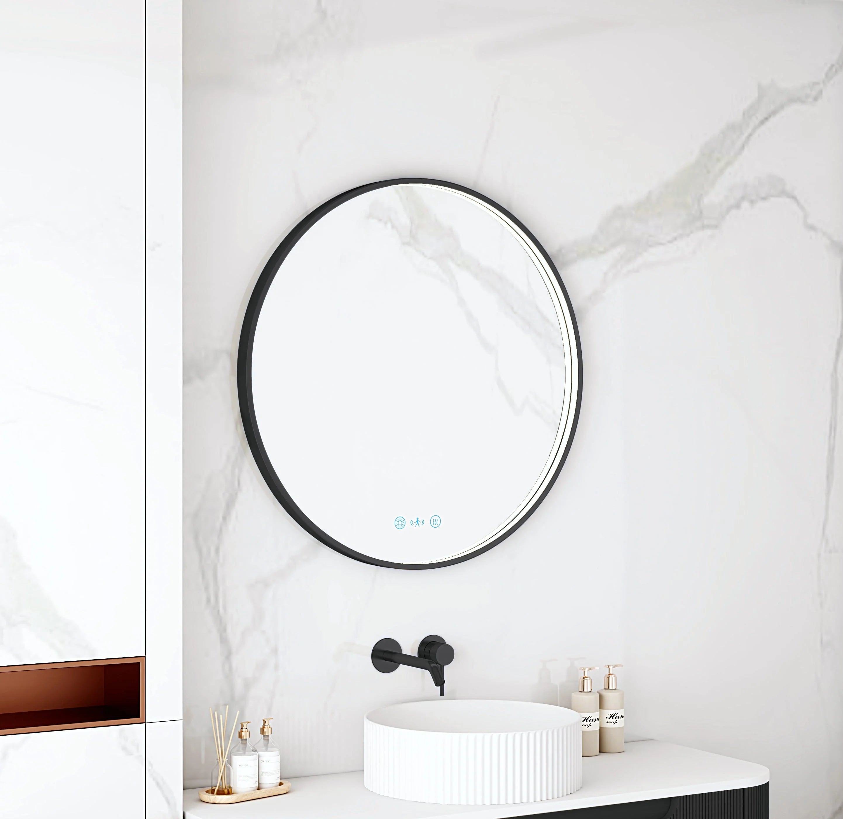 Maia 600/750/900mm LED Round Mirror – Matt Black Frame