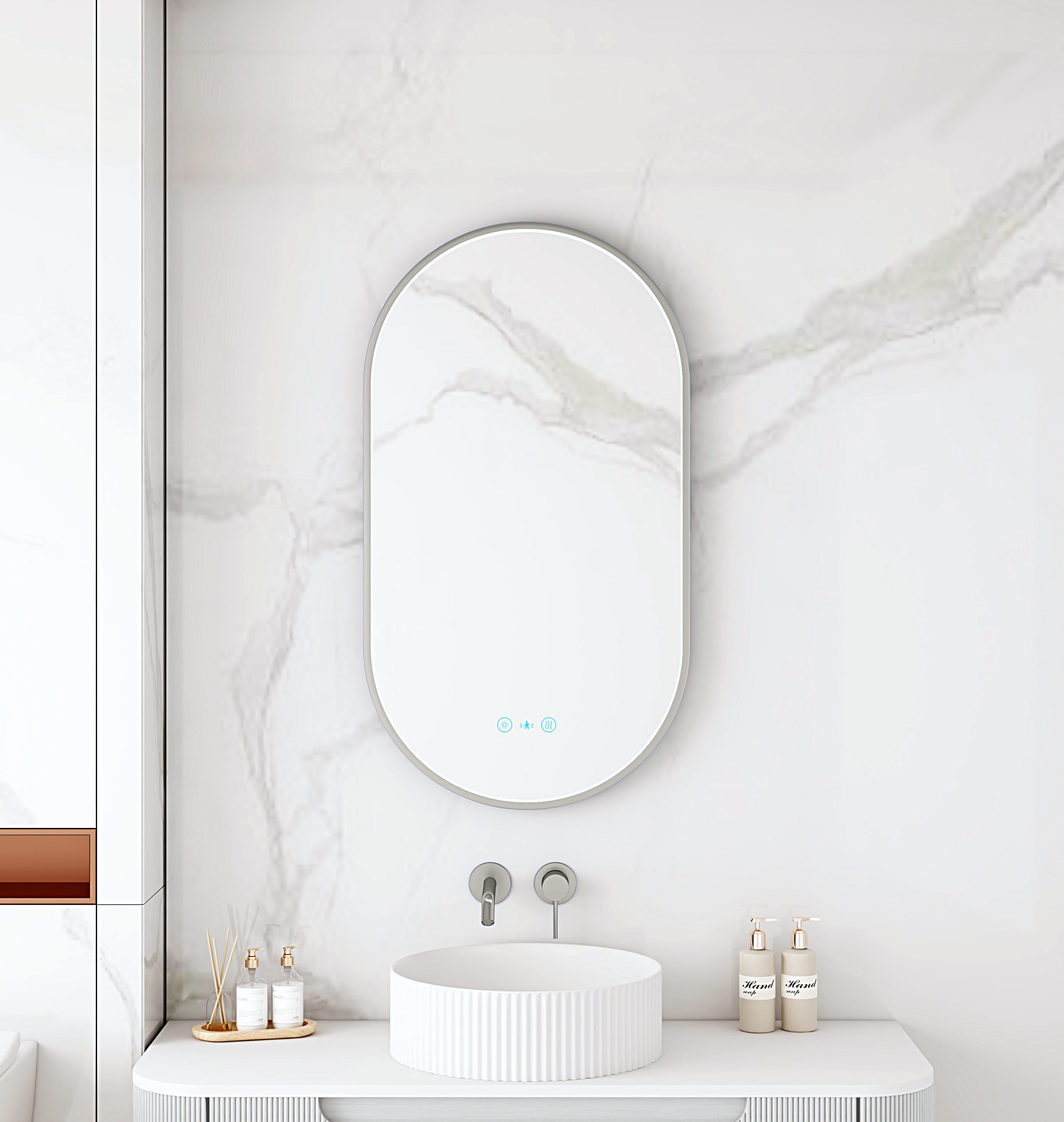 Maia 500×900mm LED Oval Mirror – Gun Metal Frame