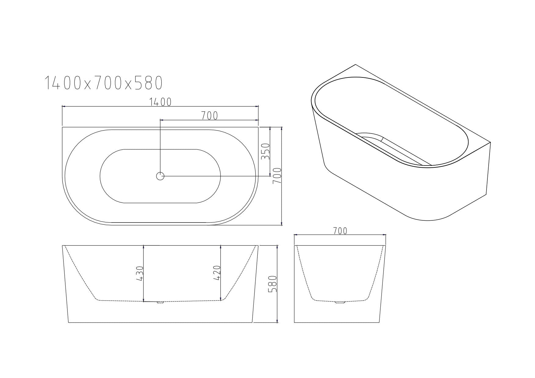 Musen Ultra-Thin Back-to-Wall Bathtub