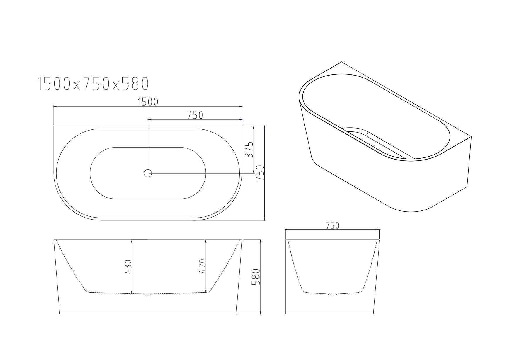 Musen Ultra-Thin Back-to-Wall Bathtub
