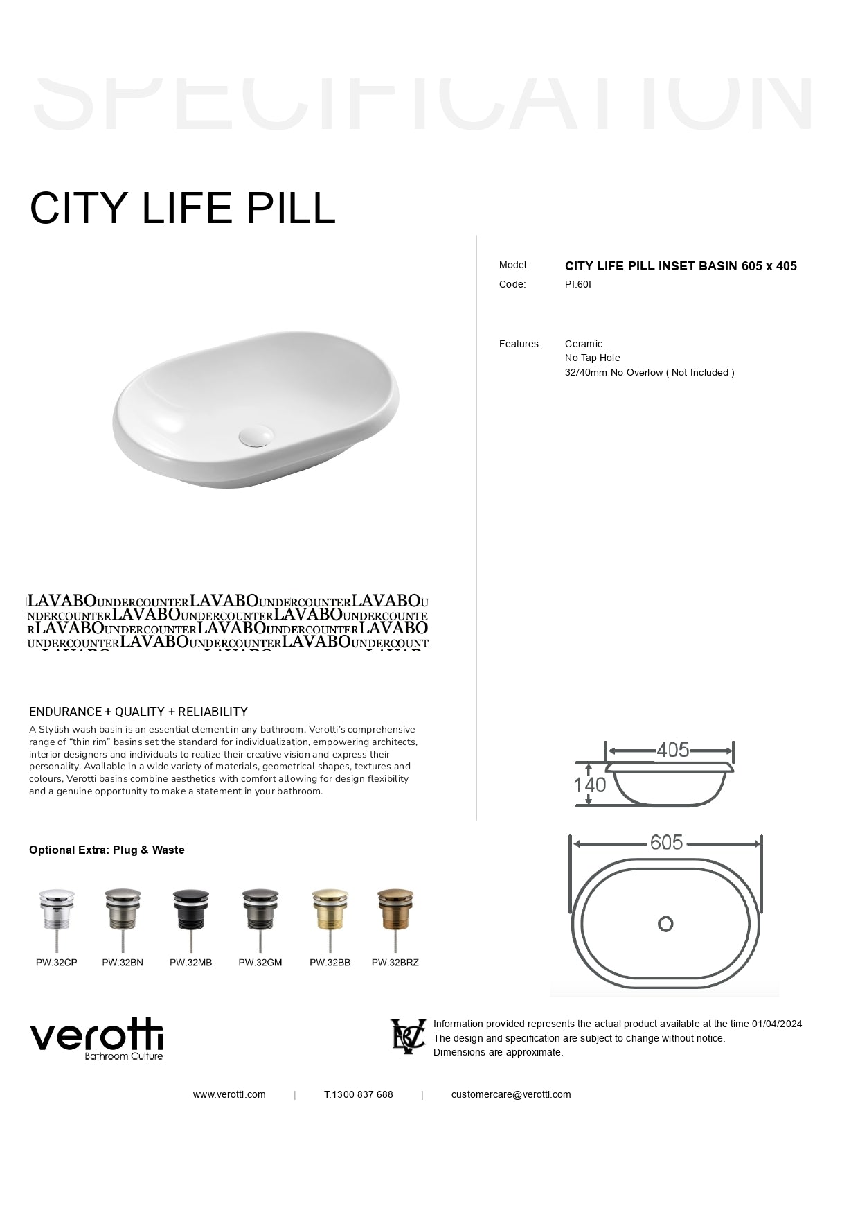 CITY LIFE PILL INSET BASIN (605, 405, 140)