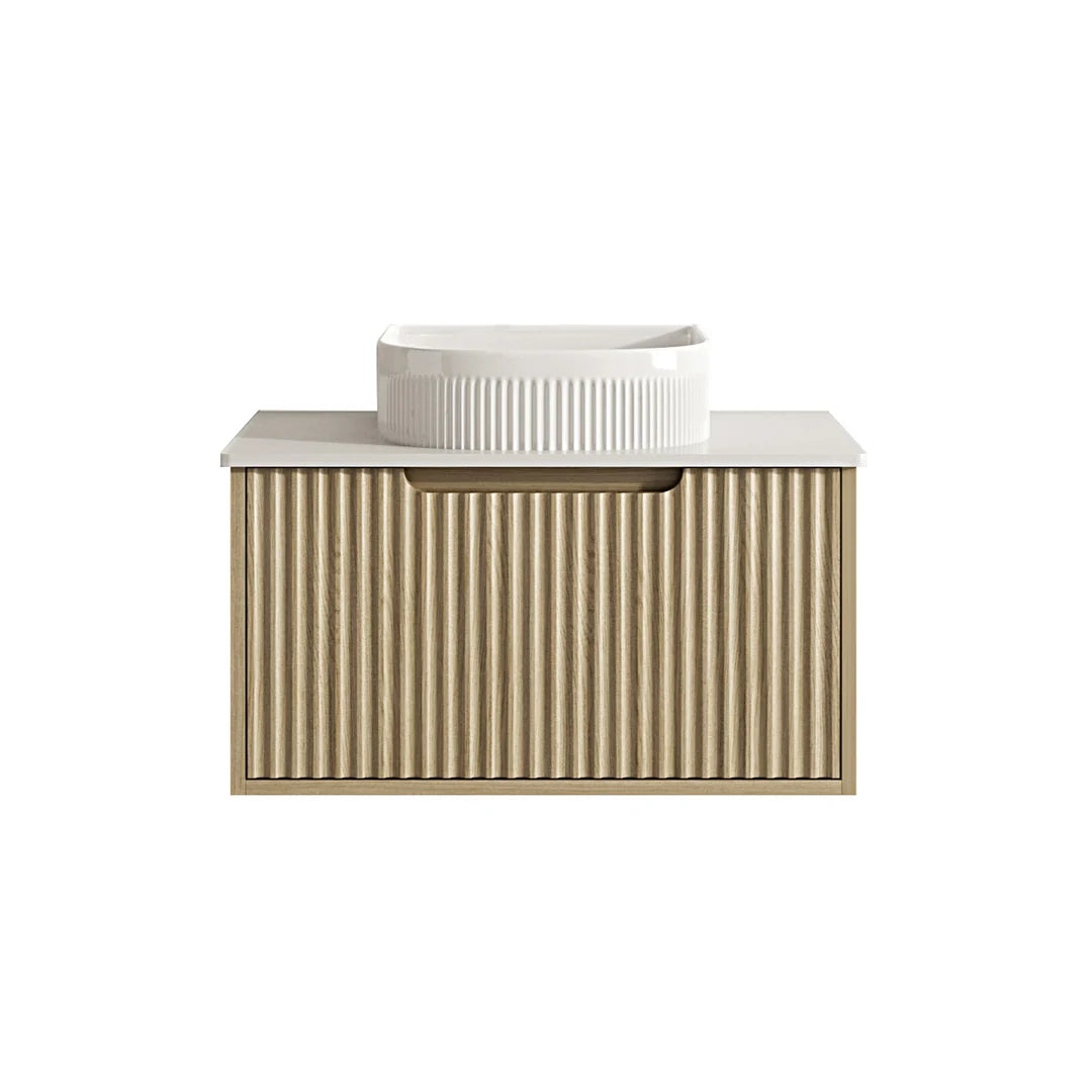 Fluted Rhea 750mm Wall-Hung Cabinet - Natural Oak