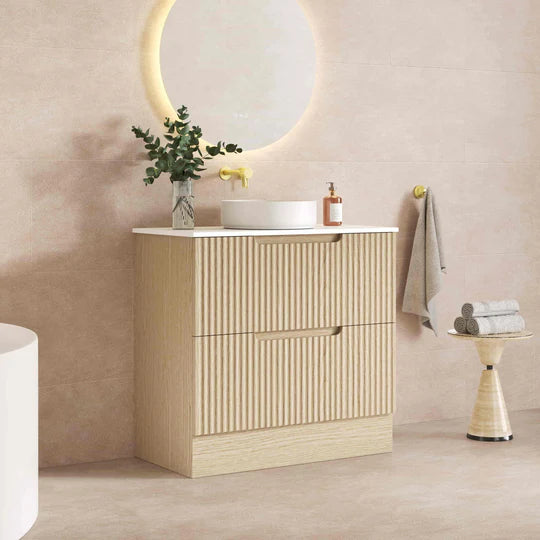 Fluted Rhea 900mm Freestanding Cabinet - Natural Oak
