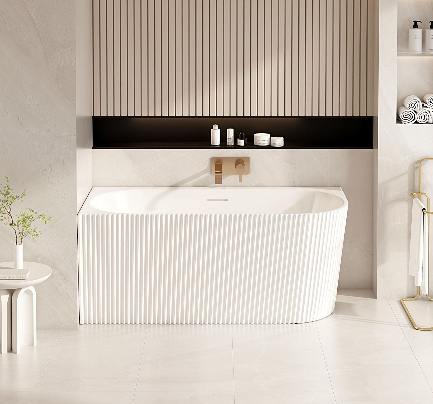 Rose V-Groove Corner Bathtub - Matt White