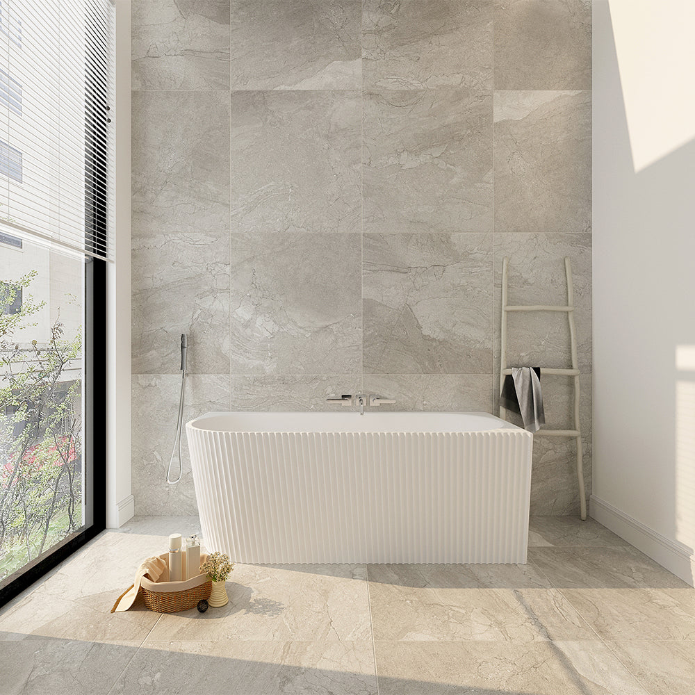 Rose V-Groove Corner Bathtub - Matt White