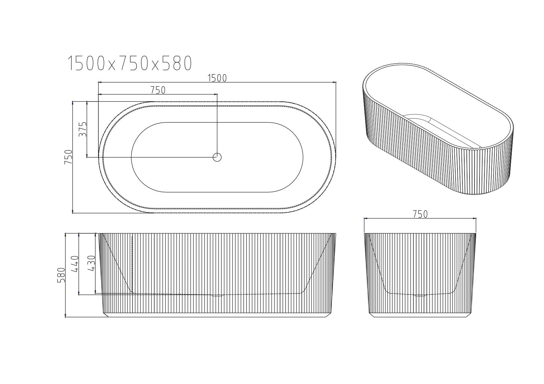 Rose Fluted V-Groove Freestanding Bathtub