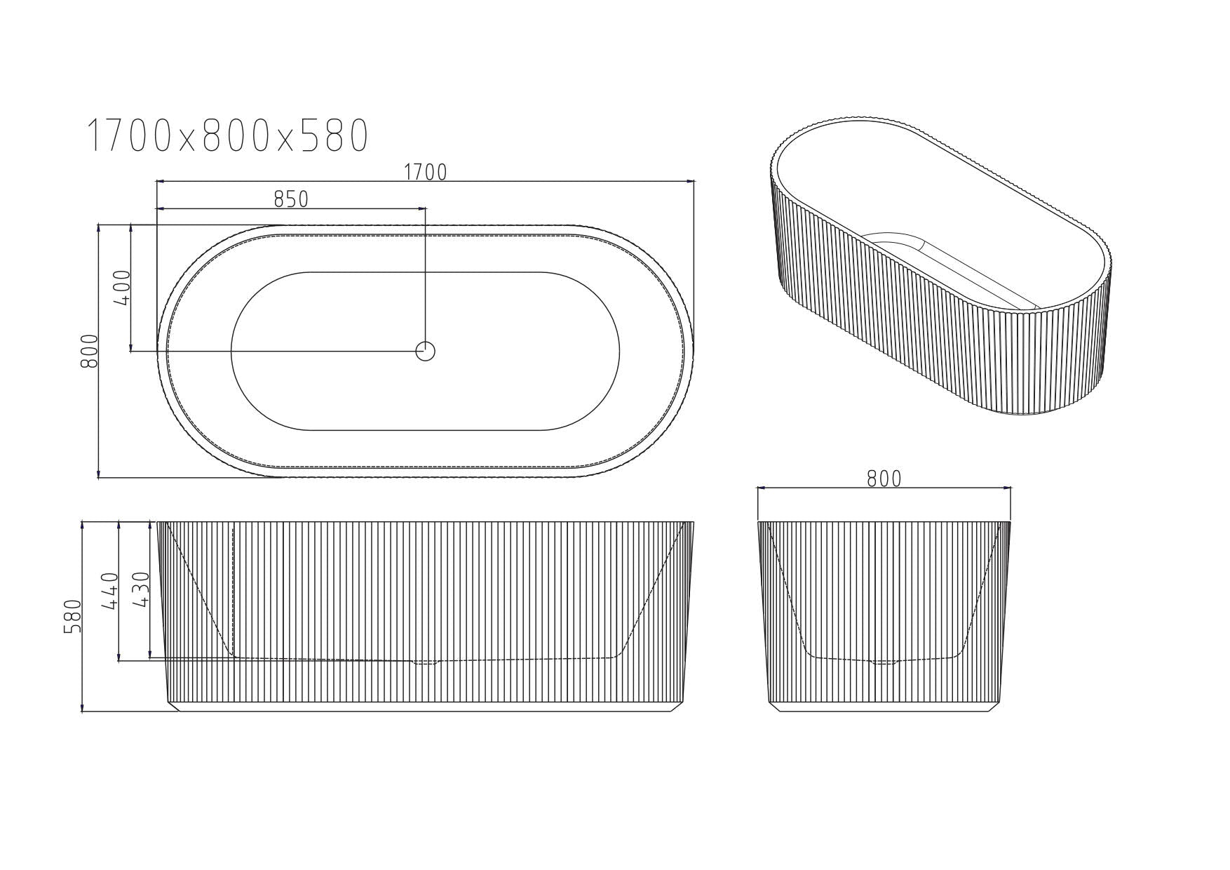 Rose Fluted V-Groove Freestanding Bathtub
