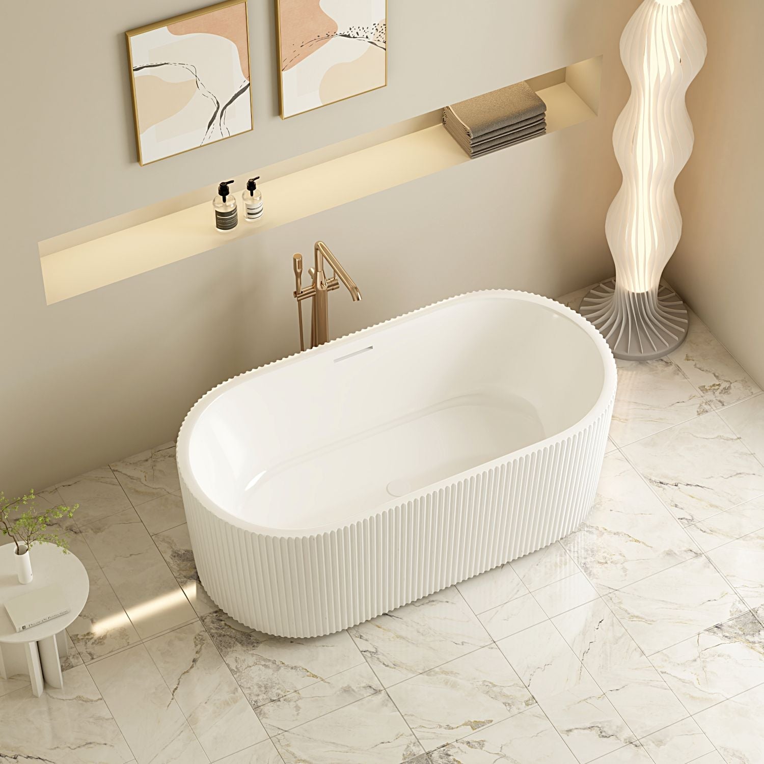 Rose Fluted V-Groove Freestanding Bathtub