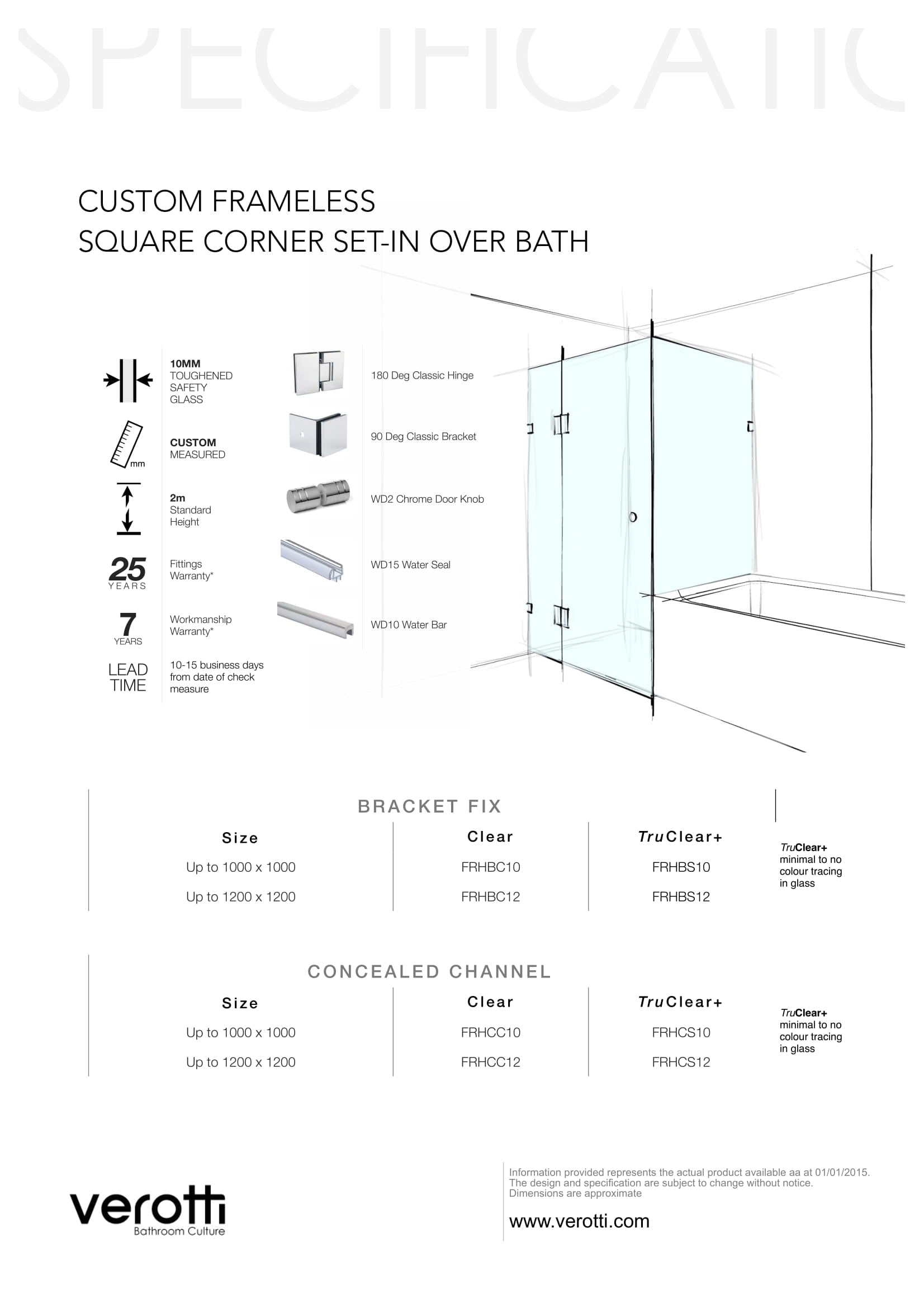 Custom Frameless Square Corner Set-In Over Bath