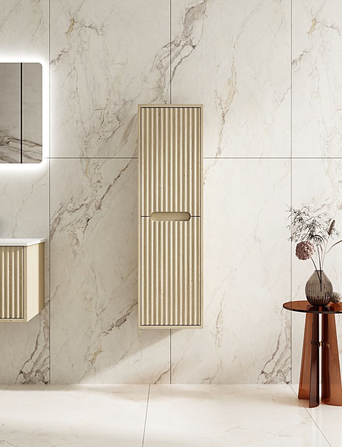 Fluted Rhea Tall Boy - Natural Oak