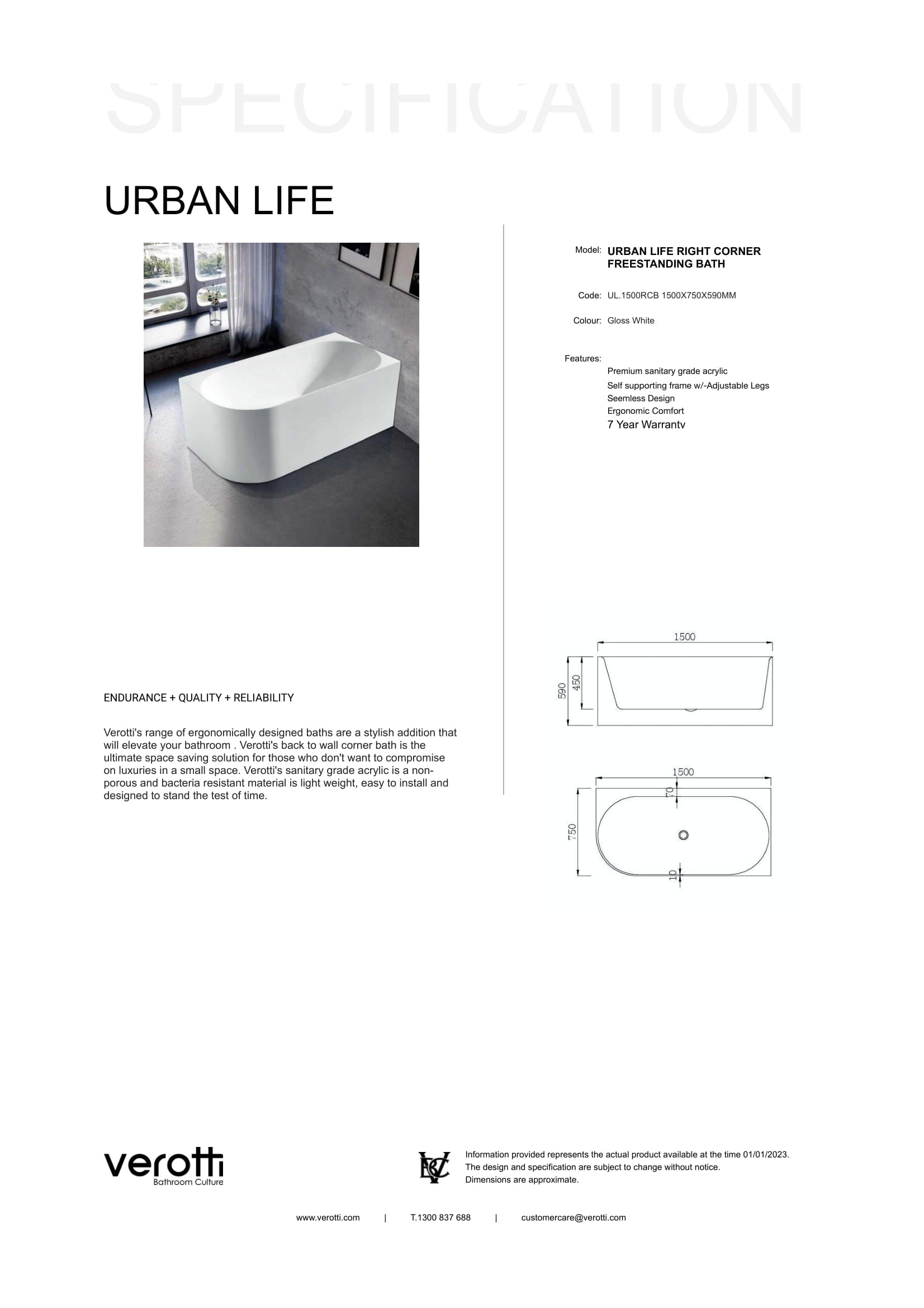 URBAN LIFE CORNER FREESTANDING BATH