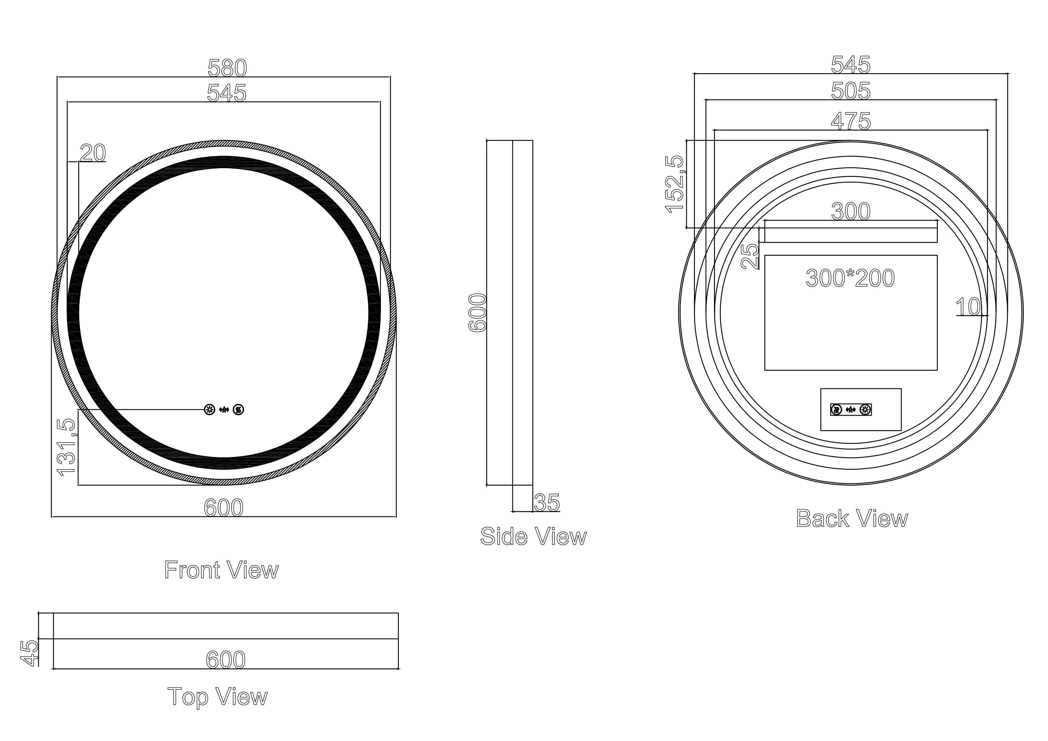 Venus 600/750/900mm LED Round Mirror – Matt Black Frame