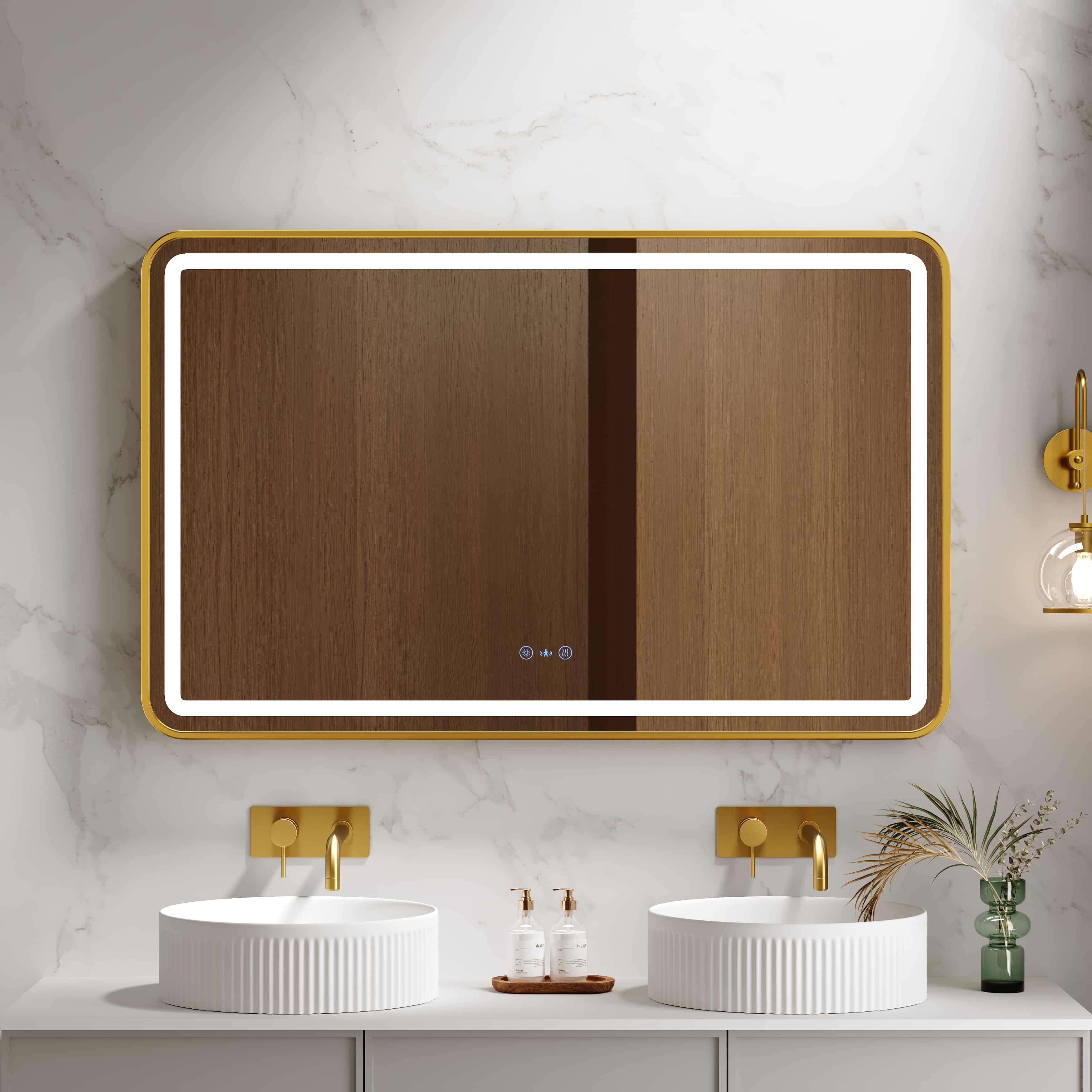 Venus 600×750 / 750×900 / 1200×750mm LED Rectangular Mirror – Brushed Gold Frame