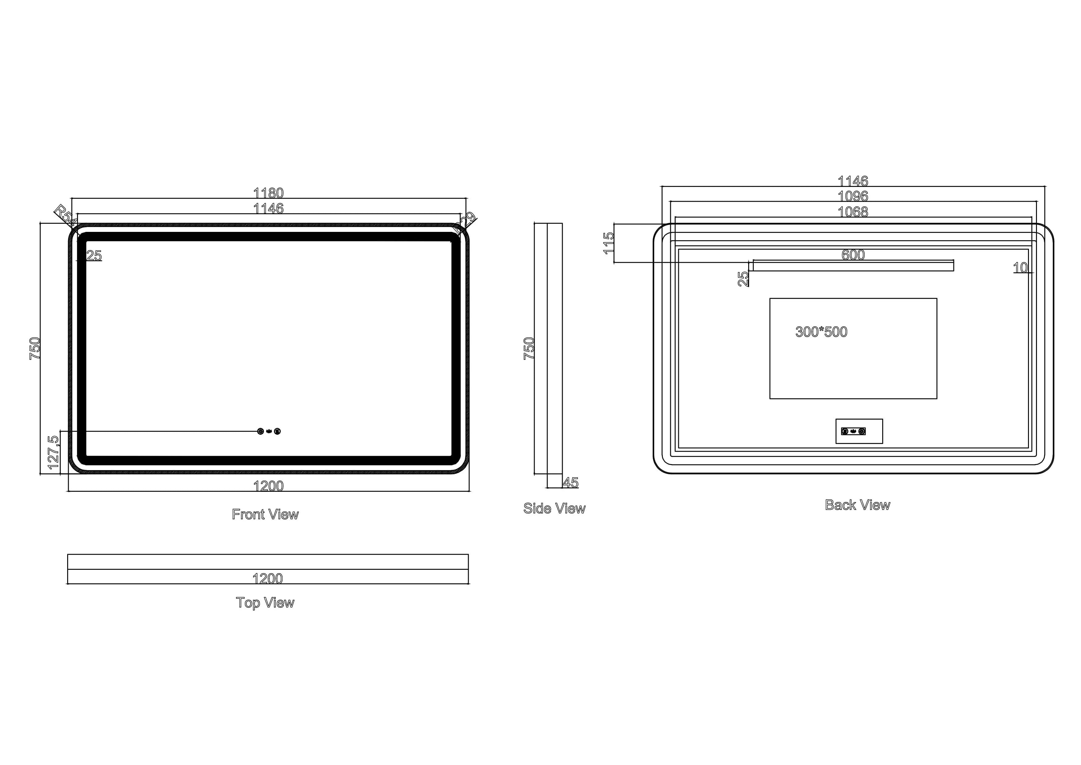 Venus 600×750 / 750×900 / 1200×750mm LED Rectangular Mirror – Gun Metal Frame