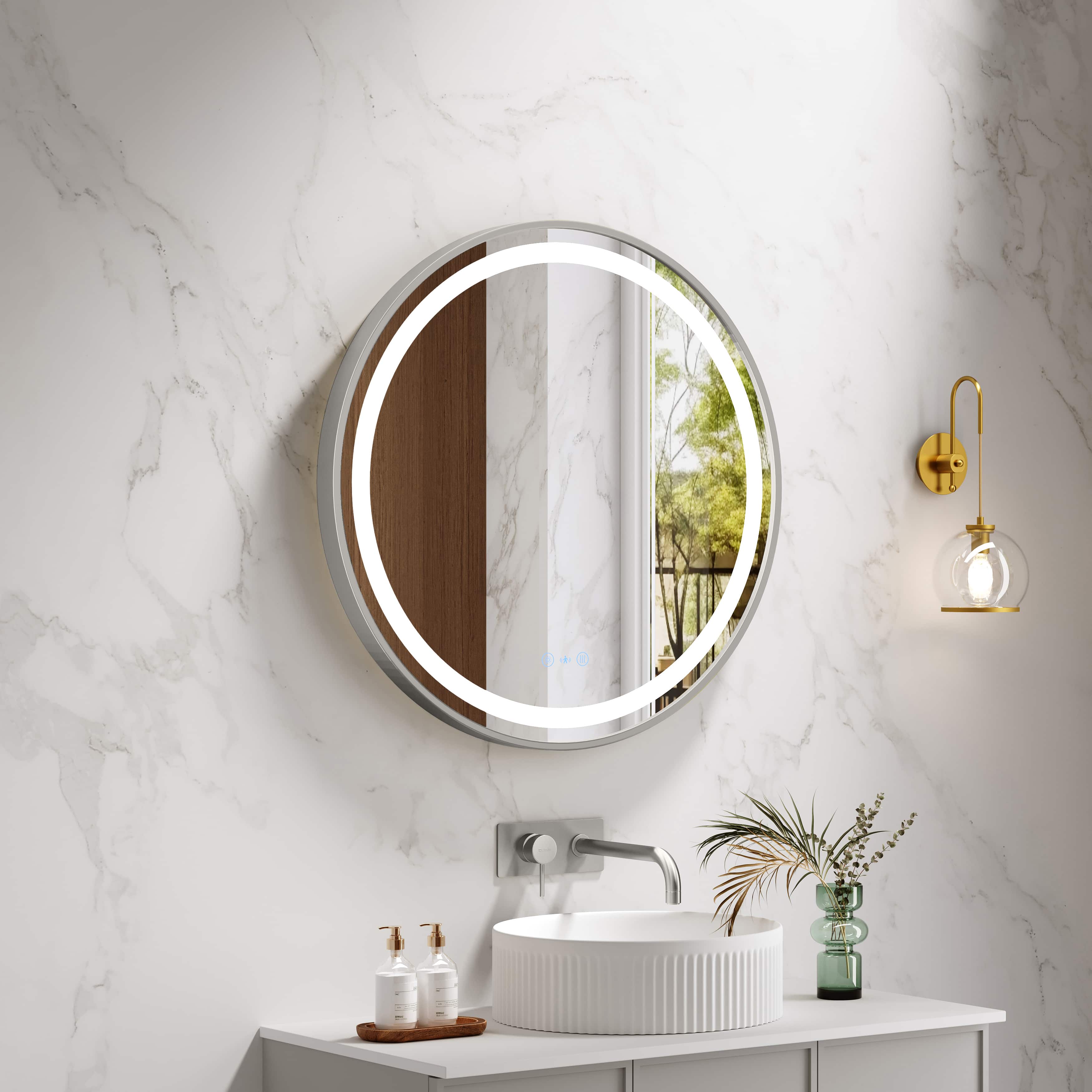 Venus 600/750/900mm LED Round Mirror – Brushed Nickel Frame