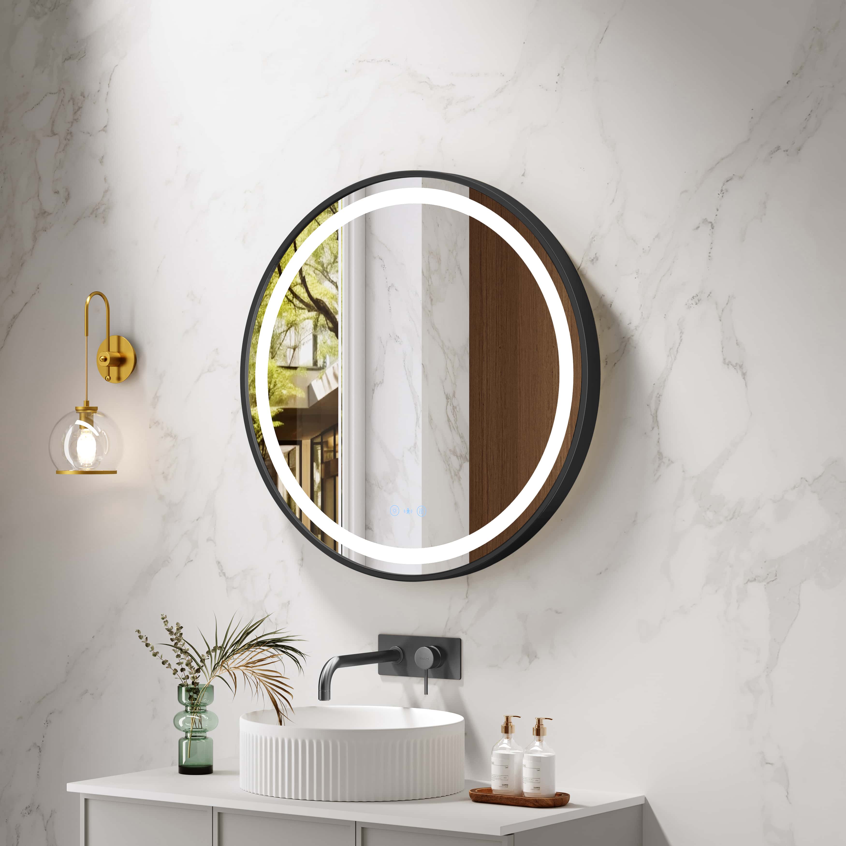 Venus 600/750/900mm LED Round Mirror – Matt Black Frame