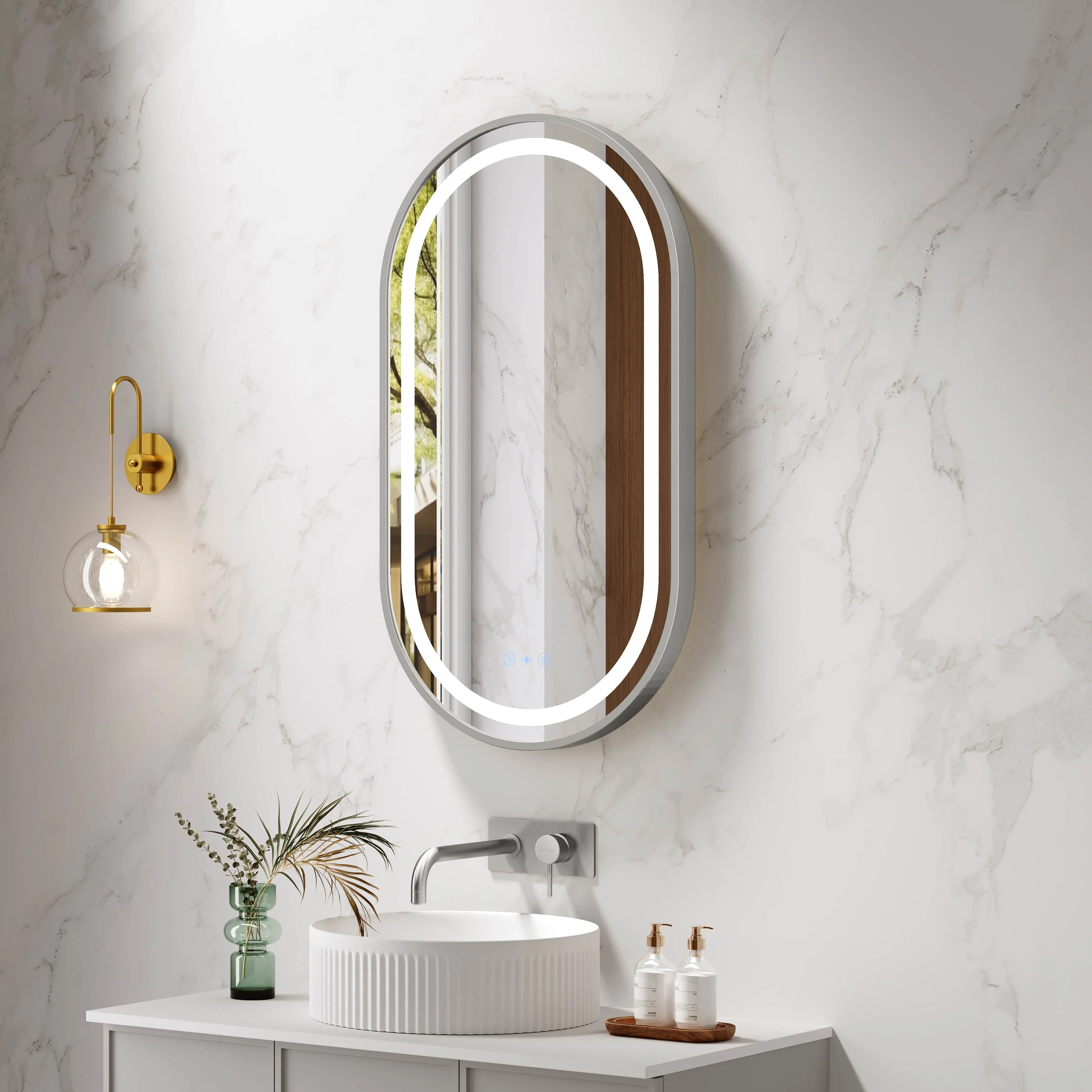 Venus 500×900mm LED Oval Mirror – Gun Metal Frame