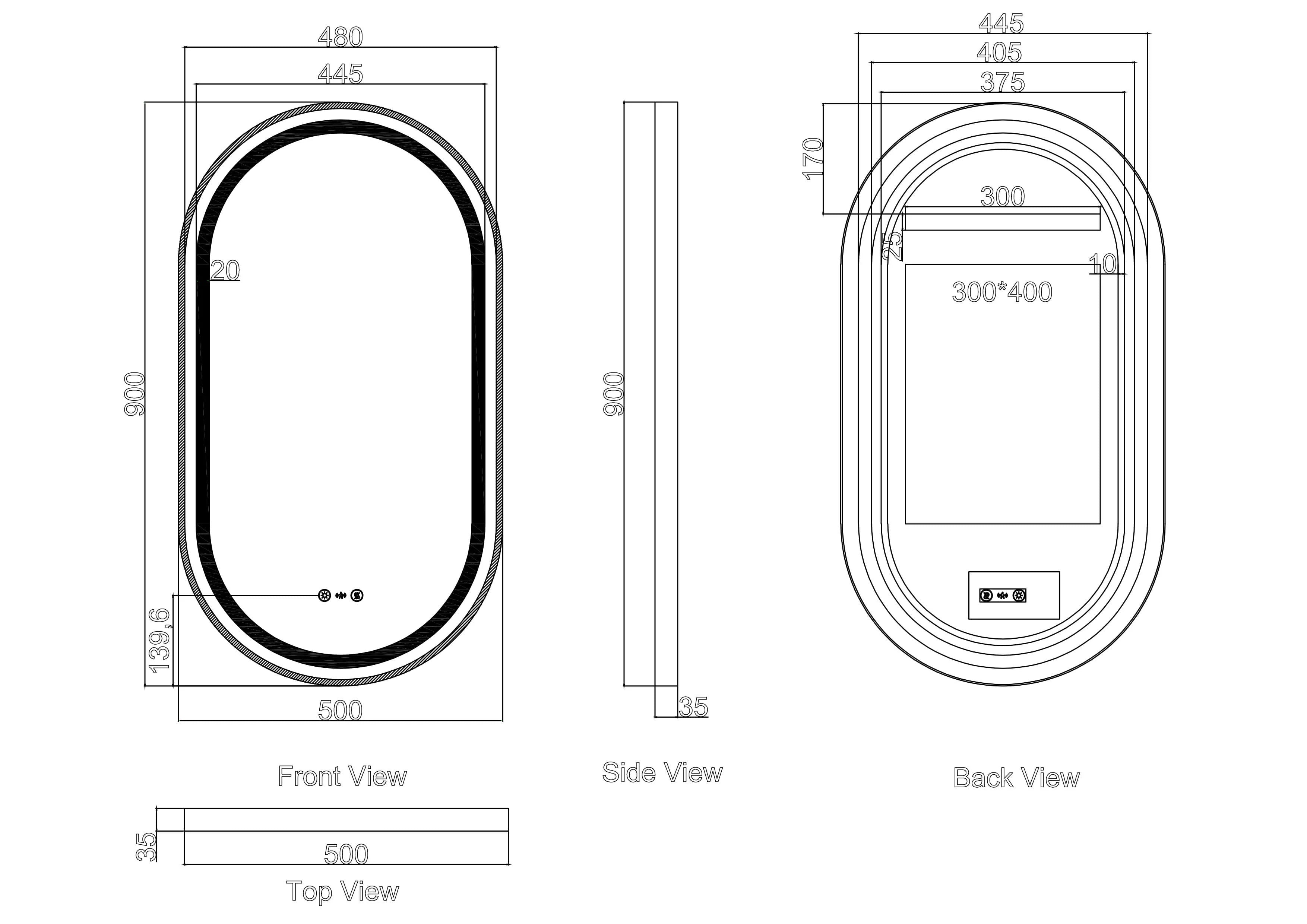 Venus 500×900mm LED Oval Mirror – Gun Metal Frame