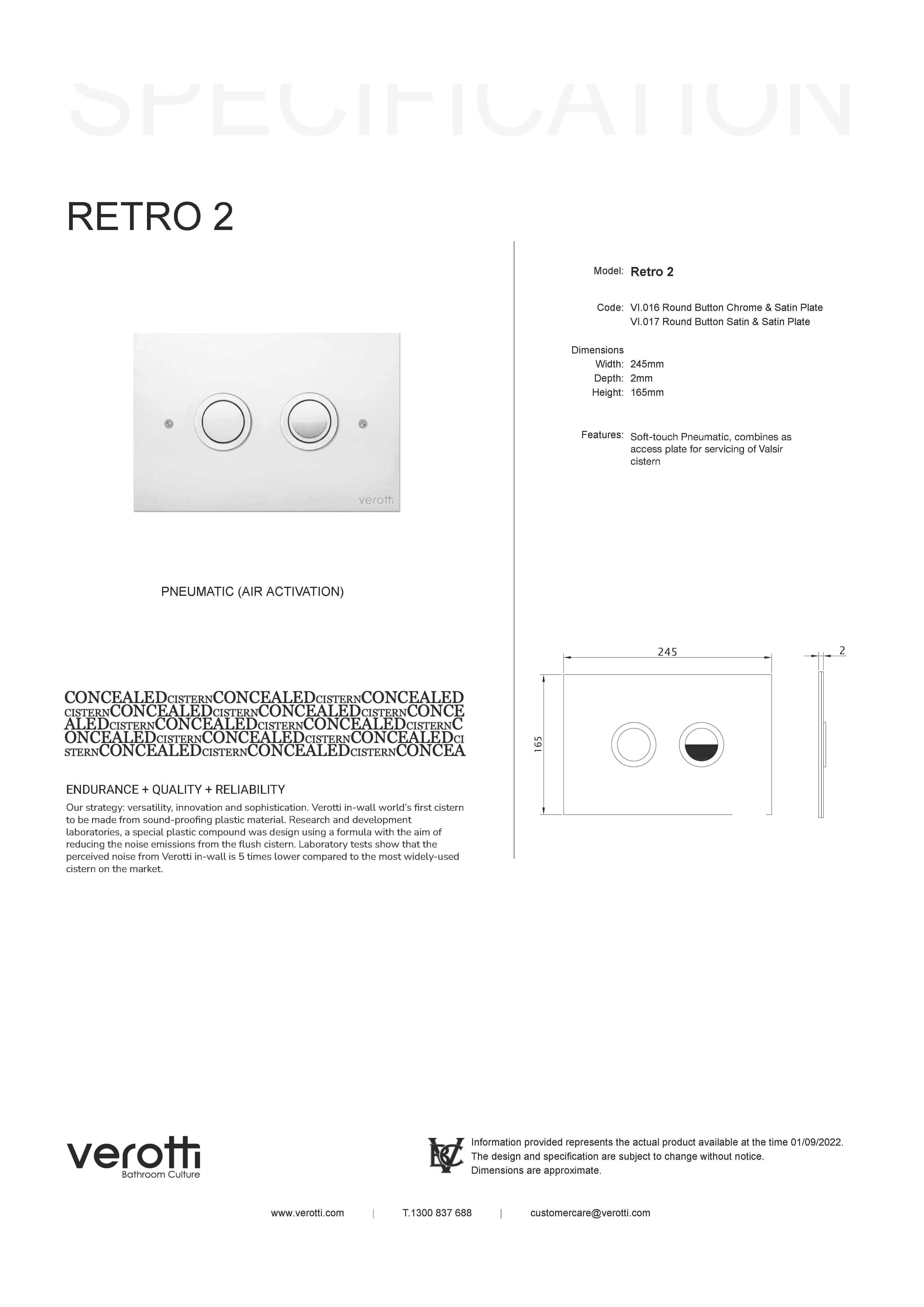 RETRO 2 | SATIN STAINLESS STEEL - PNEUMATIC 245 x 165