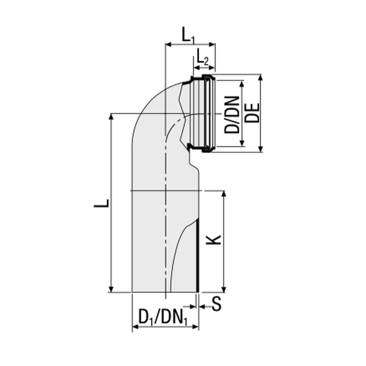 WC toilet bend for wall-hung pan with seal and protective cap HDPE - VS0364001