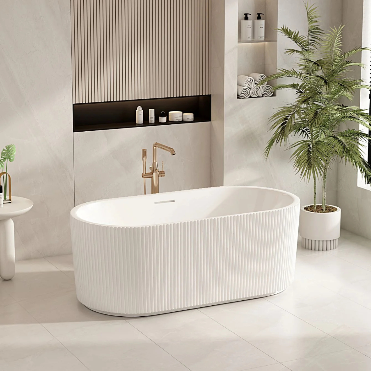 Rose Fluted V-Groove Freestanding Bathtub