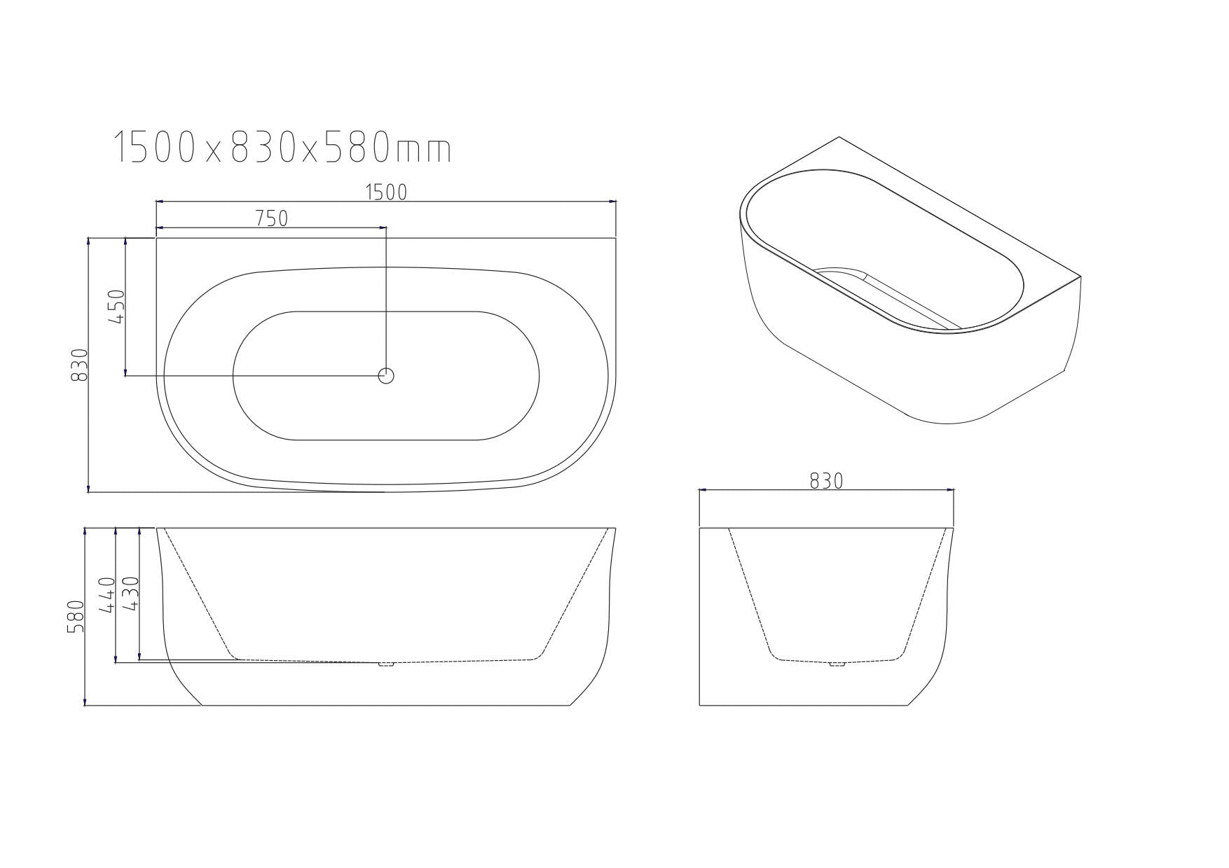 Anna Back-To-Wall Bathtub