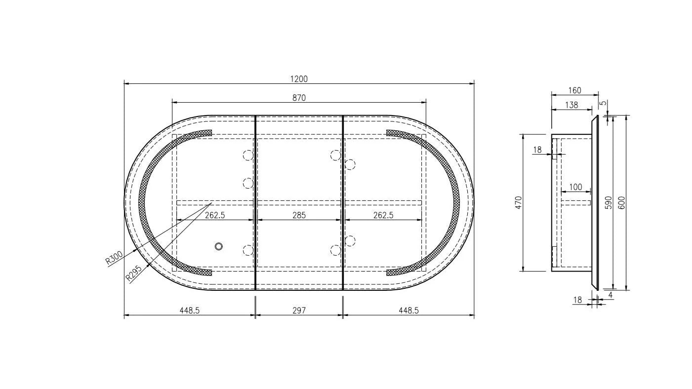 Athena 1200mm x 600mm LED Oval Wall-Hung Shaving Cabinet