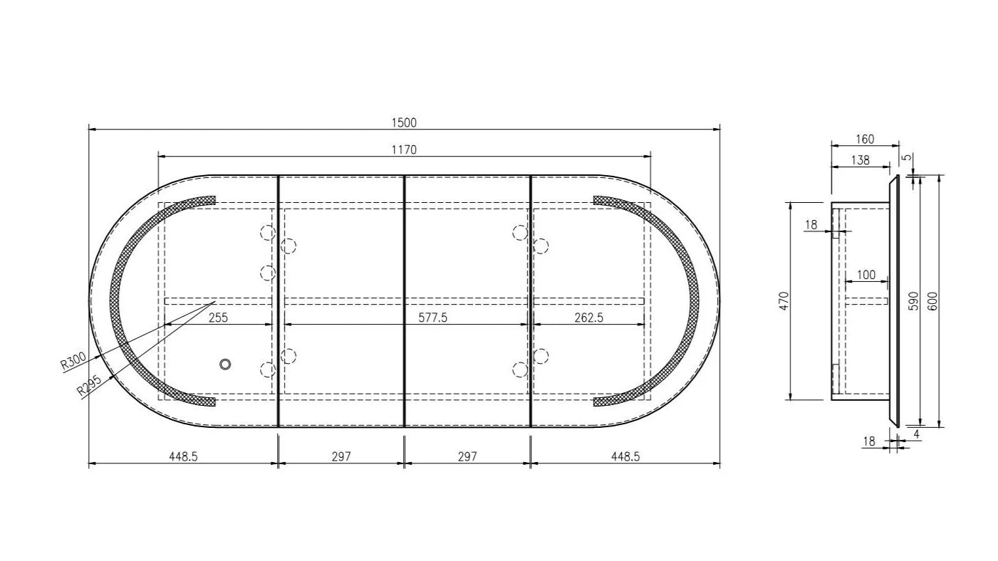 Athena 1500mm x 600mm LED Oval Wall-Hung Shaving Cabinet