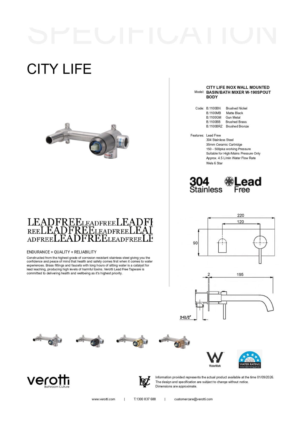 1100 SERIES IN-WALL BODY MIXER
