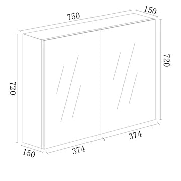750mm x 720mm MDF Shaving Cabinet - Gloss White