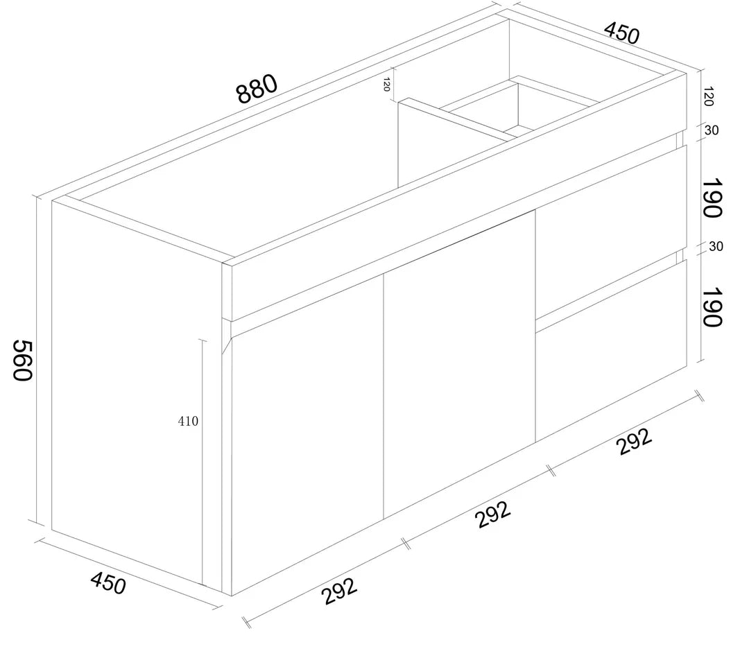 BIANCA 900mm PVC Wall-Hung Vanity (LHD) and (RHD)
